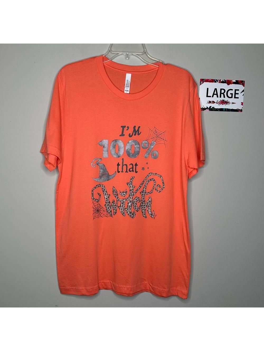 100% That Witch Large peach orange tee shirt